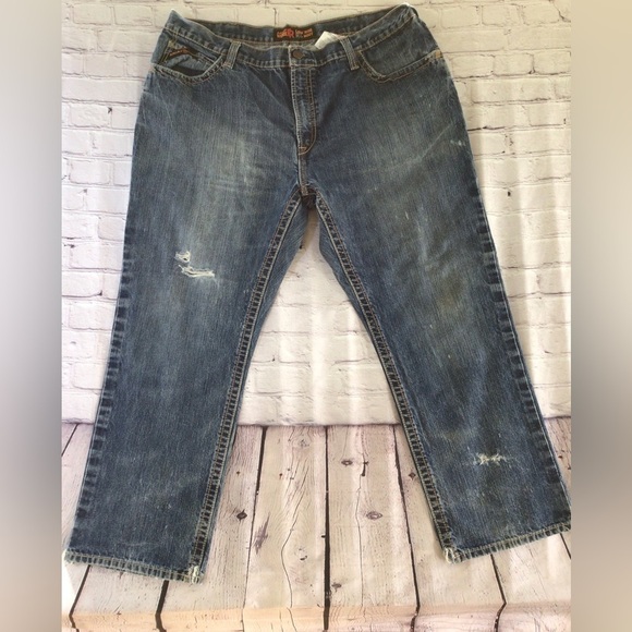 Ariat FR Work low rise M4 boot distressed welding construction 42/30 denim jeans